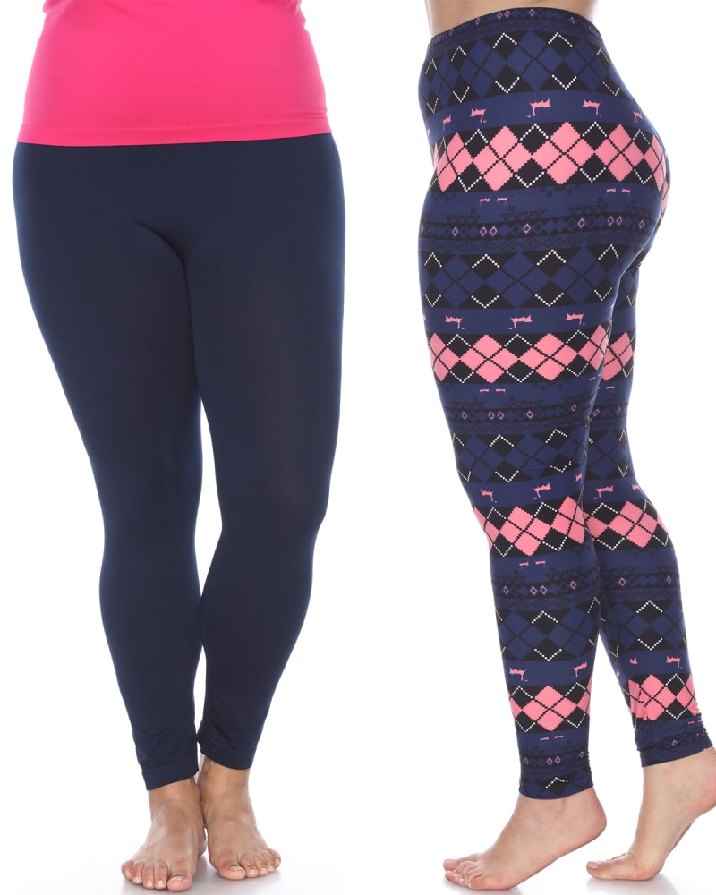 Front of a model wearing a size one-size-fits-all Pack of 2 Leggings in PACK 147 - Navy by White Mark. | dia_product_style_image_id:250032